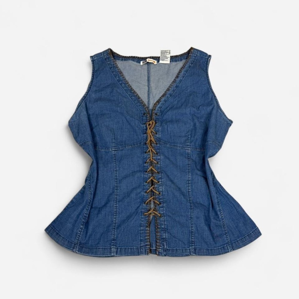 Faded Glory Blue Denim Lace-Up Sleeveless Top